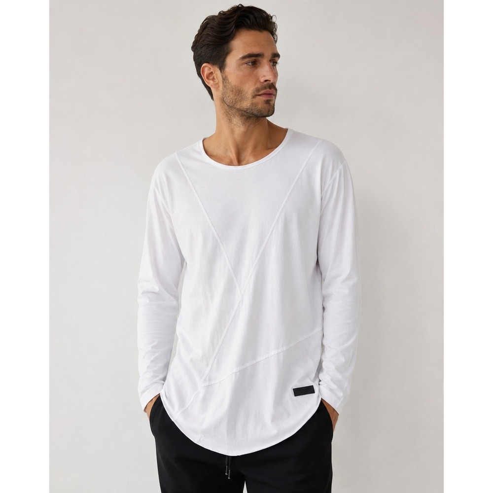 Philipp Plein Mens White Abstract Stitching Crew Neck Long Sleeve Shirt 3XL